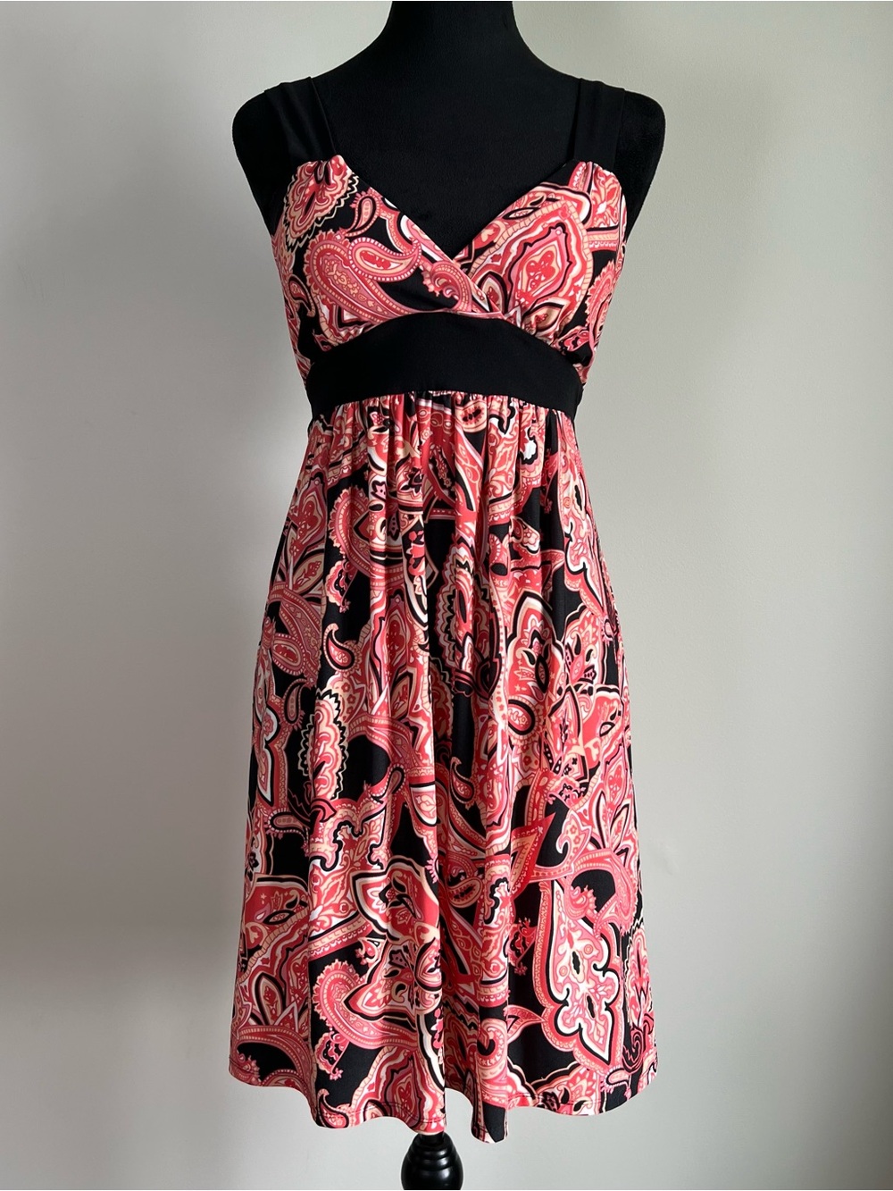 90s / Y2K Pink Paisley Empire Waist / Babydoll Midi Dress / Knee Length Dress